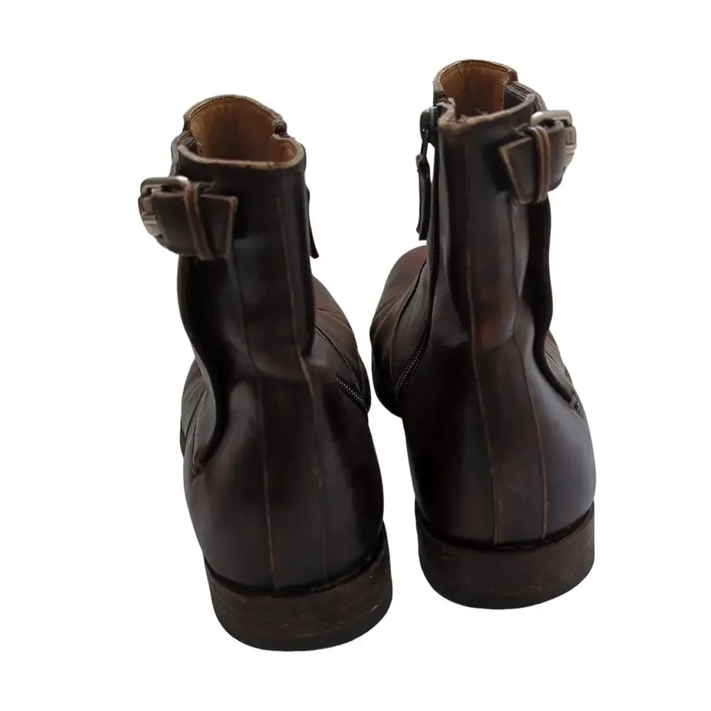 Gucci Mens Shoes Brown Leather Round Toe Zip Ankle Boots Size 8.5‎ Made in Italy